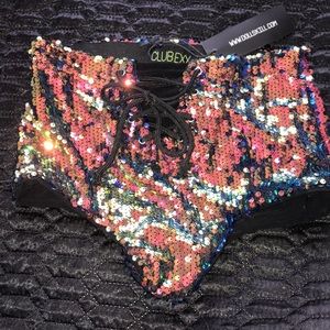 NWT Dolls Kill Club Exx Sequin Rave Shorts